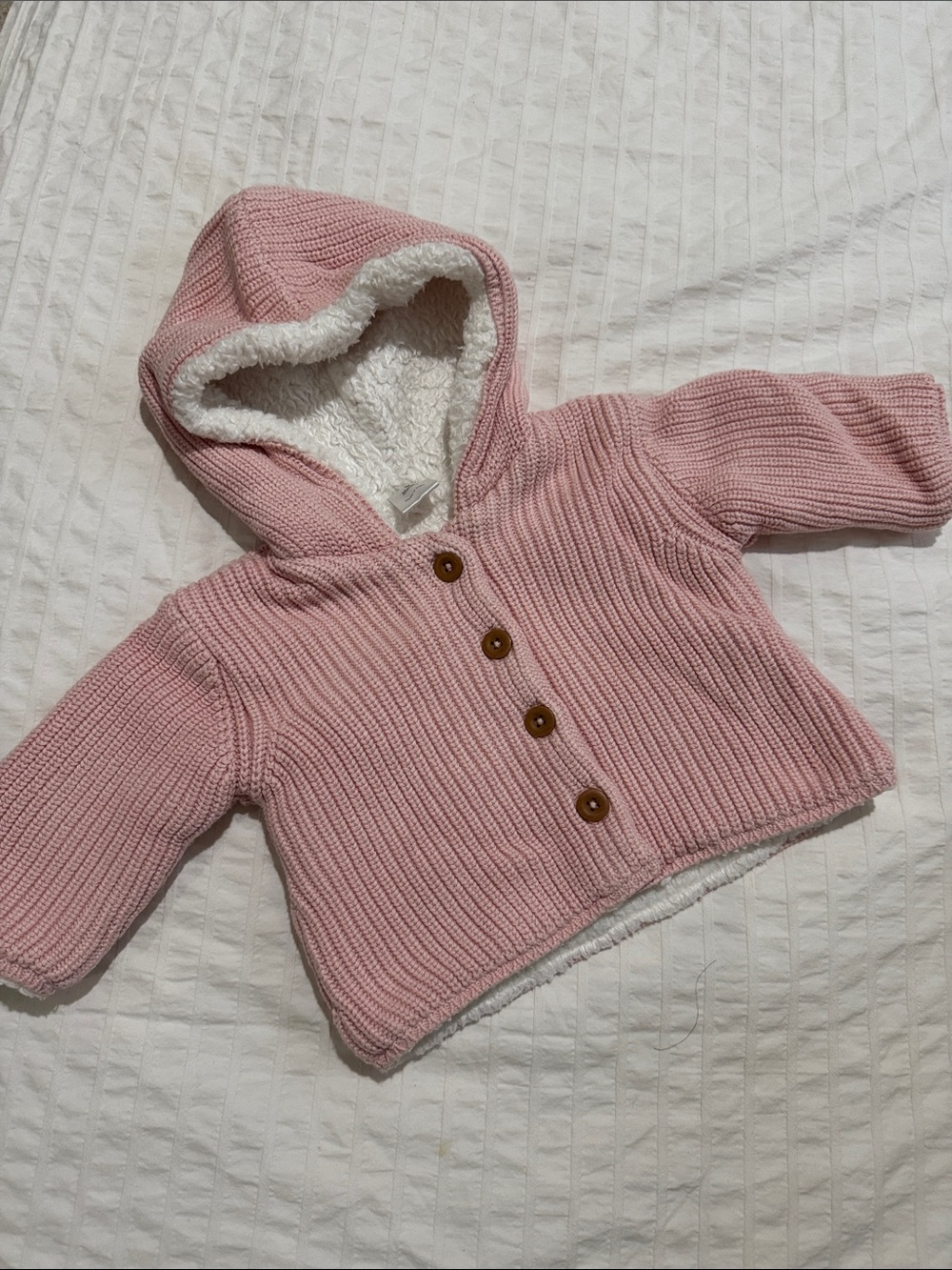 Nordstrom Pink Hooded Knit Baby Sweater with Sherpa Lining